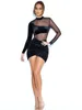 Casual Dresses 2024 Elegant Party Velvet Dress Women O-Neck Long Sleeve Sexy Mesh See Through Bodycon Woman Ruched Robes Vestidos
