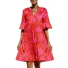 Casual Dresses Women s Summer Short A-Line Dress Solid Color Floral Print Sleeve V Neck går ut