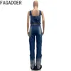 Damen zweisteuelhafte Hosen Fagadoer Retro dunkelblau Fashion Denim Weitbein Sets Frauen gegen Nacken Reißverschluss unregelmäßiges Tanktop und Outfits