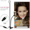 Kontinuerlig belysning Lazy Stand w/LED Selfie Ring Light USB Ring Light Phicking Fill Light w/Phone Stand för YouTube Makeup Live Streaming Y240418