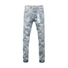 Herr jeans lila varumärke high street mens mode monogram tryck byxor stilfull denim