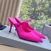 Women's silk satin pointed toe slippers mules Strap style 90 mm stiletto heel sandals Party evening shoes luxury designers High heeled slippers 35-42 with box