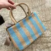 Women Designer Classic Straw Weave Letter Jumbo Beach Tote Bags Stripe With Nylon Adjustable Strap Crossbody Handbags Large Capacity Purse 29X20CM For Holiday