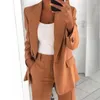 Two Piece Dress 2Pcs/Set Women Lapel Long Sleeve Blazer High Waist Straight Wide Leg Pants Set One Button Pockets Coats Solid Work Suits