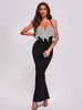Casual Dresses Modphy Sexig Backless Halter Diamonds Women Bandage Maxi Dress BodyCon 2024 Elegant Party Evening Club Long Clothes