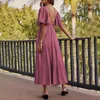 Sıradan Elbiseler Kadın Derin V Boyun Kısa Kollu Açık Geri Flowy Maxi Uzun Moda ve Basit Kadın Giysileri