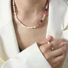 Chains LESIEM Couple Gift Gold Plated Lady Necklace Chain Natural Stone Freshwater Pearl Beaded Collar Costume Jewellery