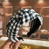 Hoofdbanden retro plaid geknoopte hoofdband haaraccessoires hoofdbands voor vrouwen mode klassiek rooster haarband knoop tulband meisje hoofddeksel y240417