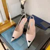 10a top quality prad leather Designers Dress Shoes Womens Luxury slipper Slim High Heel shoe fashion triangle sandel wedding Sexy heels mens sunny Party dance shoe