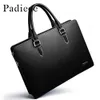 Padieoe Mens Briefcase Genuine Leather Totes Bag for Documents Leather Mens Shoulder Bag Male Cow Skin Business Messenger Bag