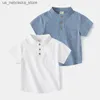 T-shirts 2017 Summer Boys Short à manches à manches 2-7 ans Childrens coréens V-colmes blancs aqua bébé bleu solide décontracté TOP Q240418