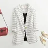 Spring Summer Striped Thin Blazer Jacket Women Elegant Slim 34 sleeve Ladies Outwear Single button Female Suit Coat 240417