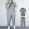 Herren Tracksuits Tracksuit Fitnesshosen Sets Jogging T -Shirt Man Grau Top Sportswear -Kleidung in Sportanzügen passen coole Stretch Basic