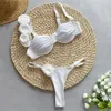 Kvinnors badkläder Bikini Set Sexig 3D Flower White 2024 Kvinnor Push Up Micro Thong Baddräkt Baddräkt Rynkad bikinis Mujer