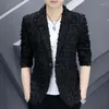 Men's Suits 2024 Summer Suit Short Sleeved Slim Small Light Seven-quarter Casual Jacket Plaid