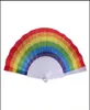 Party Favor Event Supplies Festive Home Garden Folding Rainbow Fan Printing Crafts Festival Decoration Plastic Hand Hold Dance Fan1615025