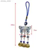 Sleutelhangers lanyards Lucky Eye Blue Turkse Evil Eye Eye Bead Alloy Butterfly Pendant Wall Hangende Wind Chimes Key Chain Car Sluiting voor vrouwelijke mannen BE208 Y240417