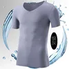 Men's T-skjortor Ice Silk Shirt Mens Casual Seamless Short Sleeve Slim Invisible Man Base Tops Summer V-Neck Tee Base Base