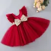 Abiti da ragazza 0-2 anni Big Bow Princess Dress Abito ricamato per bambini Fluffy One Birthday Gift