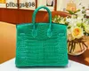 Handmade 7a Handbag Bikns Genuine Leather Green High gloss Crocodile Skin 25CM Womens Handheld with Bright Face WomensAWYT