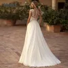 Elegant Boho Lace Wedding Dress 2024 Chiffon O-Neck Illusion Back Beach Side Split Applique Bridal Party Gown Vestidos de Novia 240403