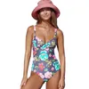 Women's Swimwear Beachsissi Floral Print One Piece Swimsuit For Women Cute Twist Front Bikini Fashion Swimming Bathing 2024