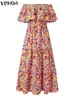 Plus w rozmiarze 5xl Vonda Bohemian Floral Printed Maxi Long Dress Summer Women Casual Loose Ruffle Beach Party Shall Shadeve 240410