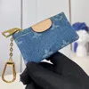 Högkvalitativ denim blå plånbok män designer korthållare mode blixtnedslagare kvinnor nyckelchain påse nyckelpås mynt plånböcker