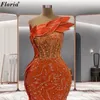 Runway Dresses Orange Beaded Celebrity Mermaid Sleeveless Red Carpet Vestidos De Noche Prom Party Custom