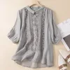 Blouses de style chinois Chinois Lin de coton d'été Vintage Loose Loose Femmes Tops Clothing Fashion Ycmyunyan