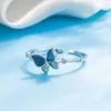 Cluster anneaux 925 Silver Silver Blue Dropwise Glaze Glaze For Women Girl Gift Zircon Butterfly Sweet Romantic Fashion Jewelry Drop