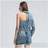 Basic & Casual Dresses Asymmetrical Denim Dress For Women Lapel Long Sleeve Hollow Out Work Tassel Streetwear Female Fashion Spring 2 Dhemx