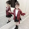 Jackets Top Fashion Girls Boy PU Coat Kids Baby Belt Leather Jacket Spring Autumn Children Clothes Overcoats 4-14T