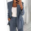 Two Piece Dress 2Pcs/Set Women Lapel Long Sleeve Blazer High Waist Straight Wide Leg Pants Set One Button Pockets Coats Solid Work Suits