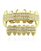 Punk Gold Teeth Grillz 2 Row Iced Out Grills Dental Hip Hop Vampire Fangs Teeth Caps Halloween Party Body Jewelry9876939