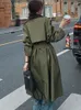 Kvinnors trenchrockar Lanmrem Green Coat för kvinnor LAPEL Double Breasted Loose Fashion Streetwear Clothes Korean Style 2024 Autumn 2DA5256