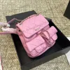 23p Frauen rosa schwarzer Kaviar Leder Klassiker Klappklappe Quilted Mini Duma Rucksacktaschen Diamant Gitter Drawschnellschneider Geldbeutel Multi -Pochette -Beutel 19Cm