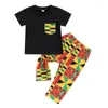 Sets de ropa para niños pequeños ropa africana de kente kente estampado Dashiki Tops Camiseta de manga corta Pantalones de camiseta Negra