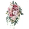 Fleurs décoratives Bride Bouquet de mariée rose artificielle pour la cérémonie de mariage rustique anniversaire