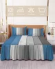Bed Skirt Retro Blue Grey Gradient Wood Grain Elastic Fitted Bedspread With Pillowcases Mattress Cover Bedding Set Sheet