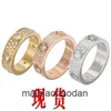 Anéis de jóias de grife de ponta para mulheres Carter com padrão reto duas ou três fileiras de diamante anel de amor cheio de estrelas Rose Gold Original 1: 1 com logotipo real