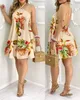 Basic Casual Dresses Tropical Print Halter Neck Dress Vacation Style Backless Dress For Spring Summer Womens Clothing