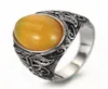Rostfritt stål ring vintage filigran mönster oval gul sten för män kvinnor 7 12 med sammet bag9877380