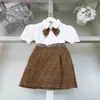 Classics girls dress suit baby tracksuits Summer kids designer clothes Size 90-150 CM Short sleeved shirt and diamond studded skirt 24April