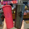 water bottle New Starbucks Cold Mugs with LOGO Studded Godness 24oz 710ml Tumbler Double Wall Matte Plastic Coffee Cups With Straw Reusable Clear Drinking 1108 L48