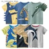 T-shirts 2024 Summer Childrens 3D Cartoon Boys T-shirt Animal Print Dinosaur Shark Boys T-shirt Girls Top Cartoon Childrens Clothing Q240418