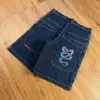 Herr shorts hip hop jnco mens vintage streetwear orm grafik bred ben denim byxor baggy gym män mode jorts jeans