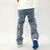 Retro Hole Ripped Distressed Jeans for Men Straight Washed Harajuku Hip Hop Loose Denim Trousers Vibe Style Casual Jean Pants 240412