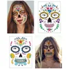 Maquiagem facial tatuagem temporária adesiva Halloween impermeável dia do crânio morto vestido de cara de tatuagens engraçadas adesivas