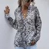 Frauenblusen europäischer Stil V-Ausschnitt Snake Print Long Sleeve Lose Shirt